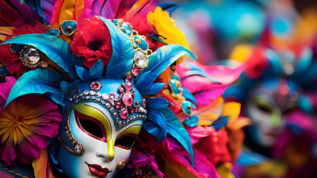 Traditional colorful carnival masks at the Carnival (Carnaval) in Venice, Italy.の素材