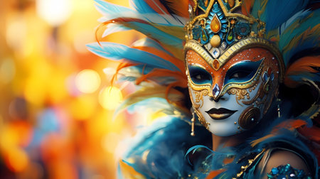Beautiful carnival mask with feathers, close-up portrait.の素材