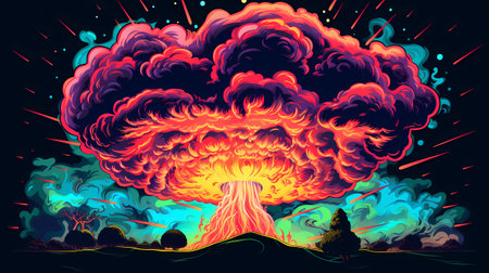 Big explosion in the sky. Colorful vector illustration of a big explosion.の素材