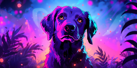 Labrador Retriever in neon colors. Digital painting. Vector illustration.の素材