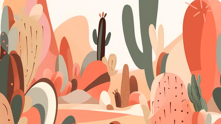 Cactuses and succulents in the desert. Vector illustrationの素材