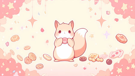 Cute cartoon squirrel with candies. Vector illustration for your designの素材