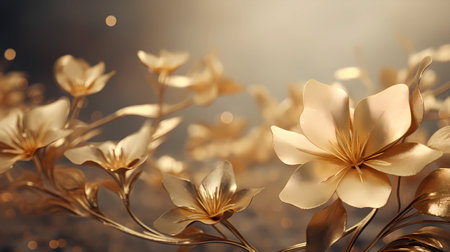 Beautiful golden flowers on blurred background, closeup. Space for textの素材