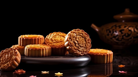 Moon cakes for Mid-Autumn Festival, Chinese mid-autumn festival.の素材