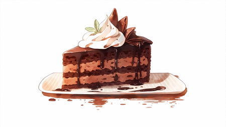 Chocolate cake with cream on a white background. Vector illustration.の素材