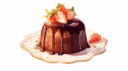 Chocolate cake with strawberries on a white background. Vector illustration.の素材
