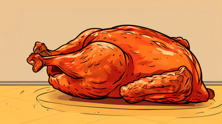 Vector illustration of a roasted chicken on the kitchen floor. Hand drawn style.の素材