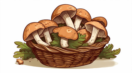 Mushrooms in a basket on a white background. Vector illustrationの素材