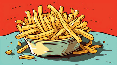 Illustration of a bowl of french fries. Vector illustration of french fries.の素材