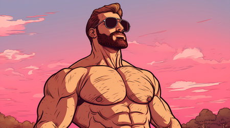Vector illustration of a strong male bodybuilder in sunglasses. Sportsmanの素材