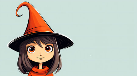 Halloween illustration of a cute little girl in a witch costume.の素材