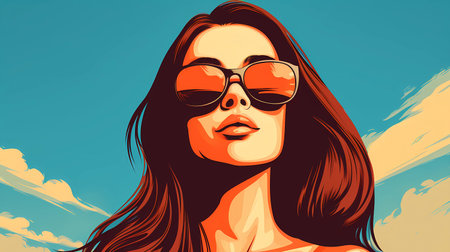 Beautiful young woman in sunglasses. Pop art retro vector illustration.の素材