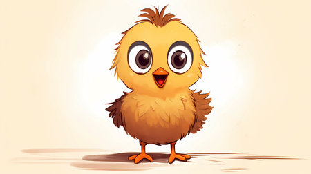 Illustration of a little chicken with a happy expression on his faceの素材