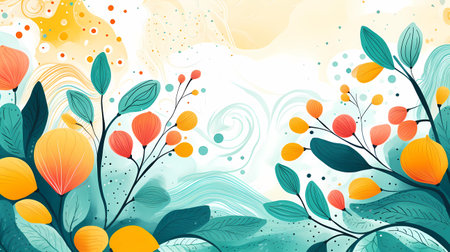 Abstract floral background with leaves and berries. Vector illustration for your designの素材