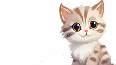 Illustration of a Cute Little Kitten on a White Backgroundの素材