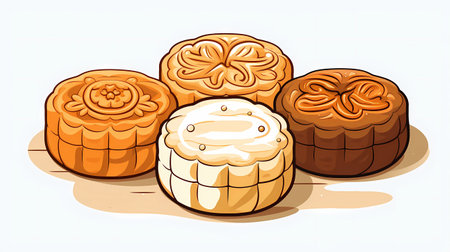 Illustration of a set of sweet cakes on a white background.の素材