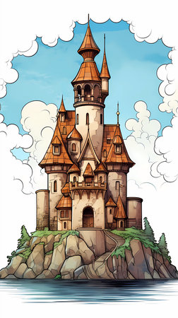 Castle on the island. Vector illustration in a cartoon style.の素材