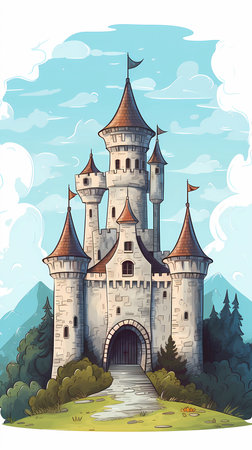 Castle in the forest. Fairytale castle. Vector illustration.の素材