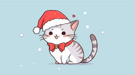 Cute cat in Santa Claus hat. Vector illustration in cartoon style.のイラスト素材