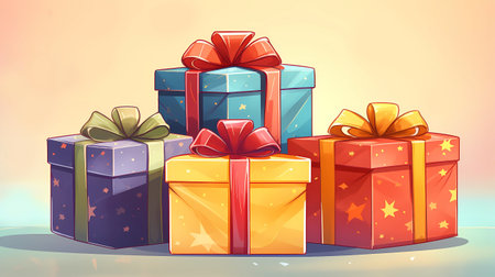 Gift boxes on colorful background. Vector illustration for your design.の素材
