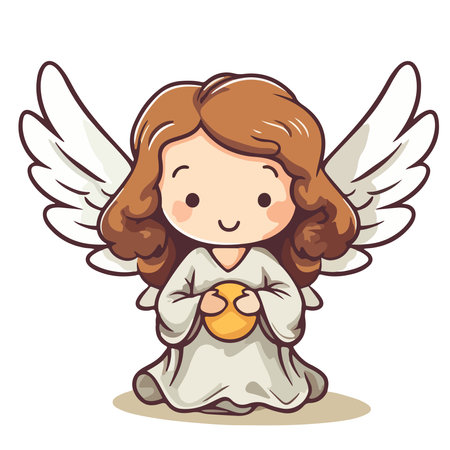 Angel with Easter egg on white background. Vector illustration in cartoon style.のイラスト素材