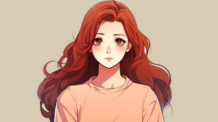 Portrait of a beautiful young woman with long hair. Vector illustration.の素材