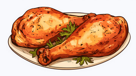 Roast chicken legs with parsley on a plate. Vector illustration.の素材
