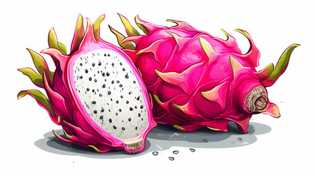 Dragon fruit isolated on white background. Vector illustration in cartoon style.の素材