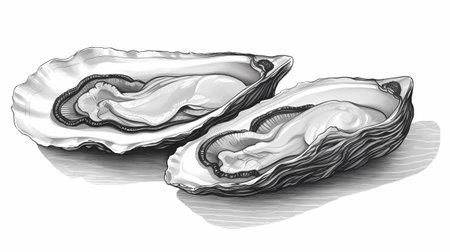 Opened oysters isolated on white background. 3D illustration.の素材