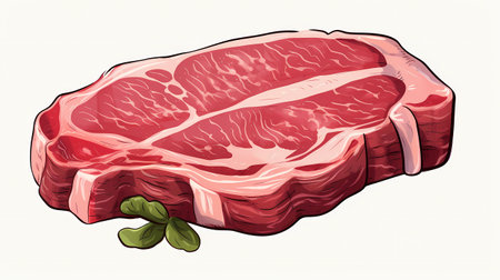 Illustration of a raw beef steak isolated on a white background.の素材