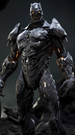 3D rendering of a cyber man isolated on a black background.の素材