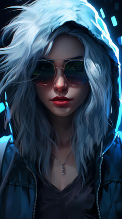 3d illustration of a beautiful girl with long hair and sunglasses.の素材