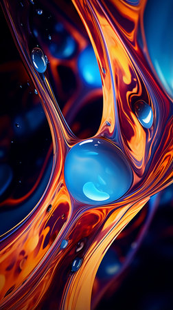 abstract background with blue and orange water drops, 3d illustrationの素材