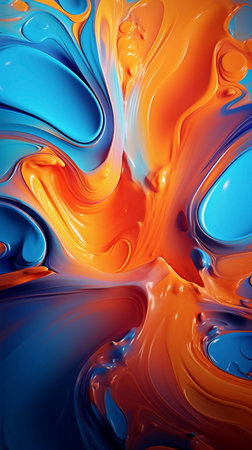 Colorful abstract background of acrylic paints in blue and orange color tonesの素材