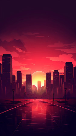 Futuristic city at sunset. Futuristic city landscape. Vector illustration.の素材