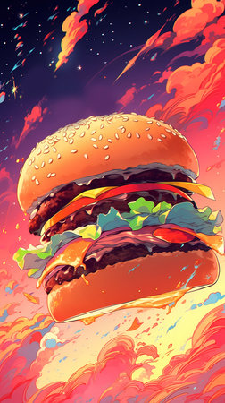 Hamburger on a background of the sky. Vector illustration.の素材