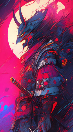 Samurai warrior illustration color art grunge background. Fantasy illustration for posterの素材