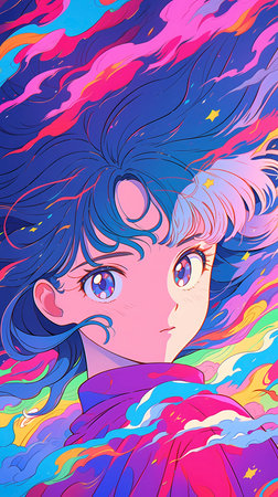 Beautiful girl with colorful hair. Vector illustration for your design.の素材