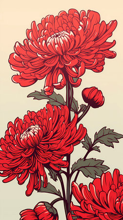 Hand drawn chrysanthemum flowers. Vector illustration in retro style.の素材