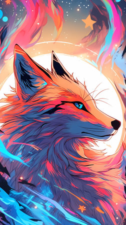 Vector illustration of a fox on a background of the full moon.の素材