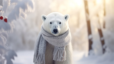 Polar bear in the winter forest. The concept of winter holidays.の素材