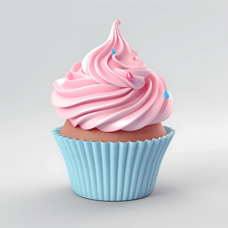 Cupcake with pink cream on a white background. 3d illustrationの素材