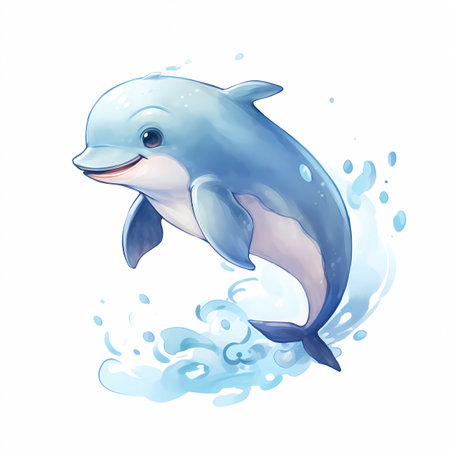 Cute cartoon dolphin jumping out of the water. Vector illustration.の素材
