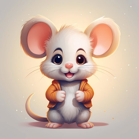 Cute cartoon mouse. Vector illustration of a little white mouse.の素材