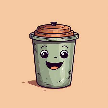 Coffee cup with smiling face. Vector illustration in cartoon style.の素材