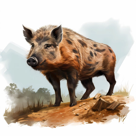 Wild boar in the wild nature. Digital painting. Vector illustration.の素材