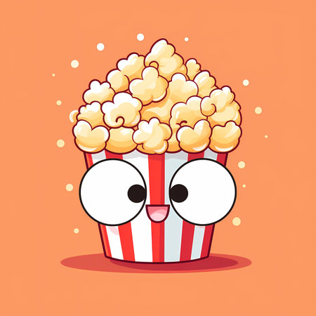 Cute cartoon popcorn character with eyes and mouth. Vector illustration.の素材