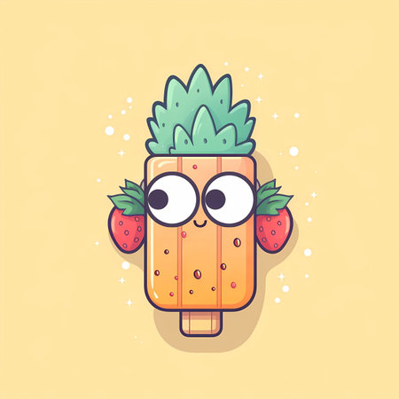 Funny fruit ice cream character with eyes and mouth, vector illustrationの素材