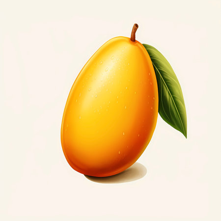Mango fruit with leaf isolated on white background. Vector illustration.の素材
