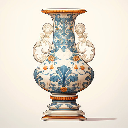 Vintage porcelain vase with floral pattern. Vector illustration.の素材